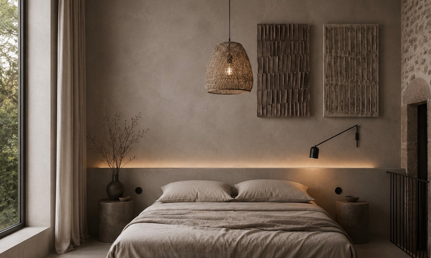 A wall painted in soft, matt limewash.